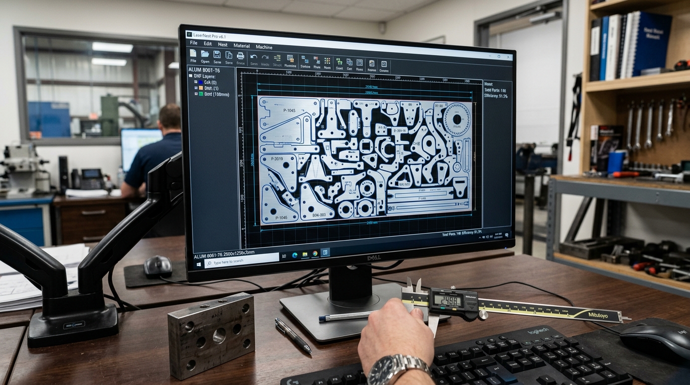 CAD CAM ekranında DXF çizim temizleme ve sac nesting optimizasyonu
